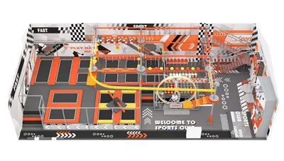 Centro de recreação macio interno com pista de corda e trampolim